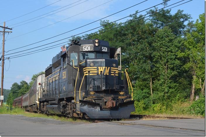 Our train is dead-headed back over to Ridgeley to be beded down for the night. WMSR 501. Ridgeley WV.